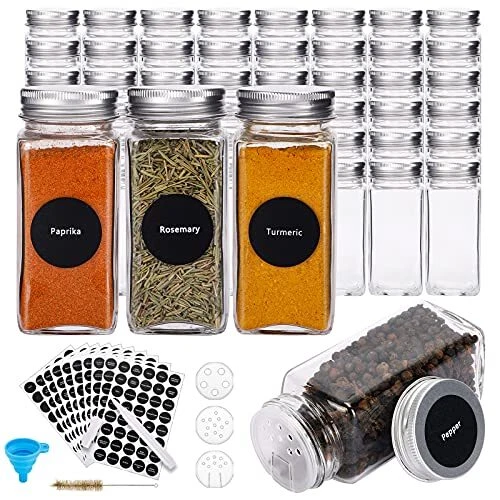 Glass Spice Jars With Labels 4oz Empty Square Spice Bottles