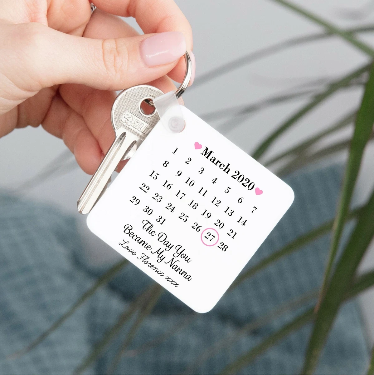 Personalised Day You Became My Nanna Date Plastic Keyring Baby