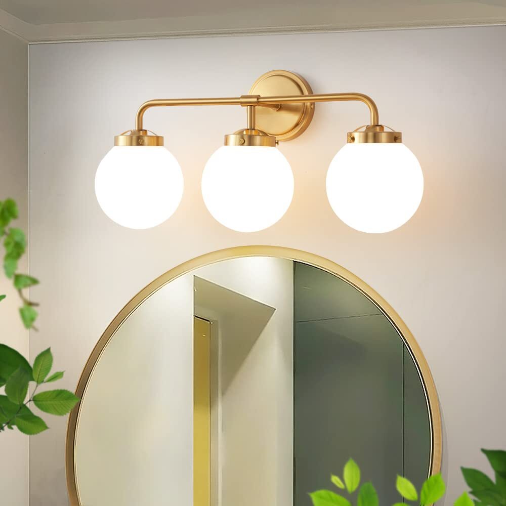Gold Bathroom Vanity Light Fixtures Over Mirror Modern Brass
