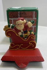 Santa Claus in Red Sleigh Cast Iron Christmas Stocking Hanger