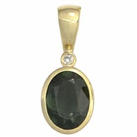 AnhäNger Mit Turmalin GrüN Oval & Diamant Brillant 585 Gold Gelbgold, Damen