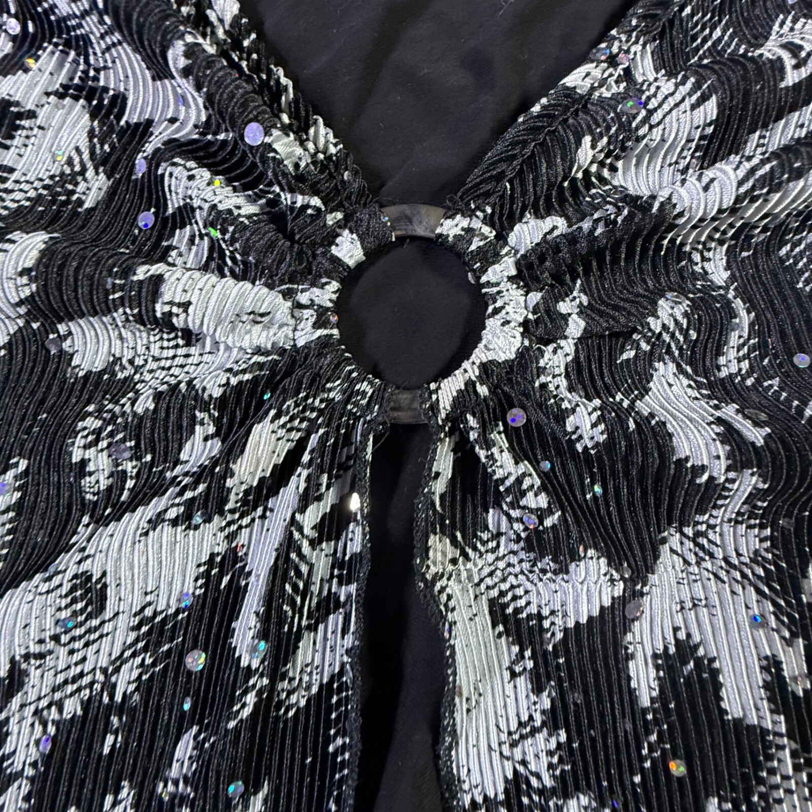 Essentials Blouse Top Sequined Open Front Black W… - image 4