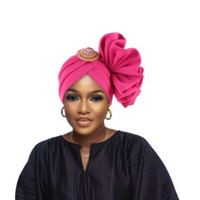 Big Flower Hat African Auto Gele Headtie Nigerian Women Wedding Cap Turban Hijab
