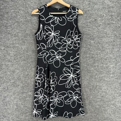 DKNY Dress Women 6 Black Floral Sheath Midi Zipper Lined Sleeveless Crew  Neck | eBay