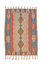Tribal Southwestern Earth Tone Kilim 3'10" x 5' 5" Multicolor Hand Knotted Rug