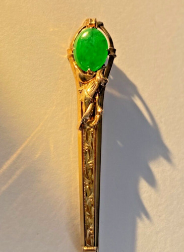 V. Rare Antique 14K Gold, Chinese Jade Hairpin, Si