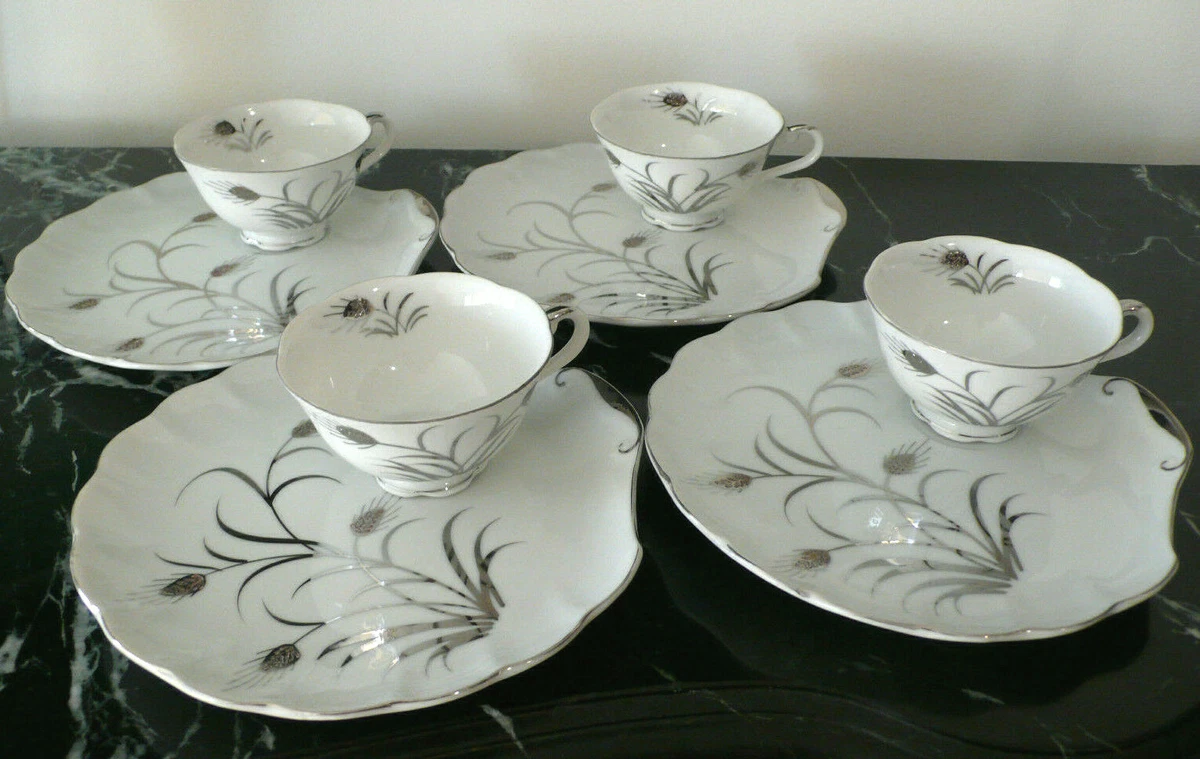 Lefton China Hand Painted Shell Shaped Sandwich Plate and Tea Cup Sets 4 224