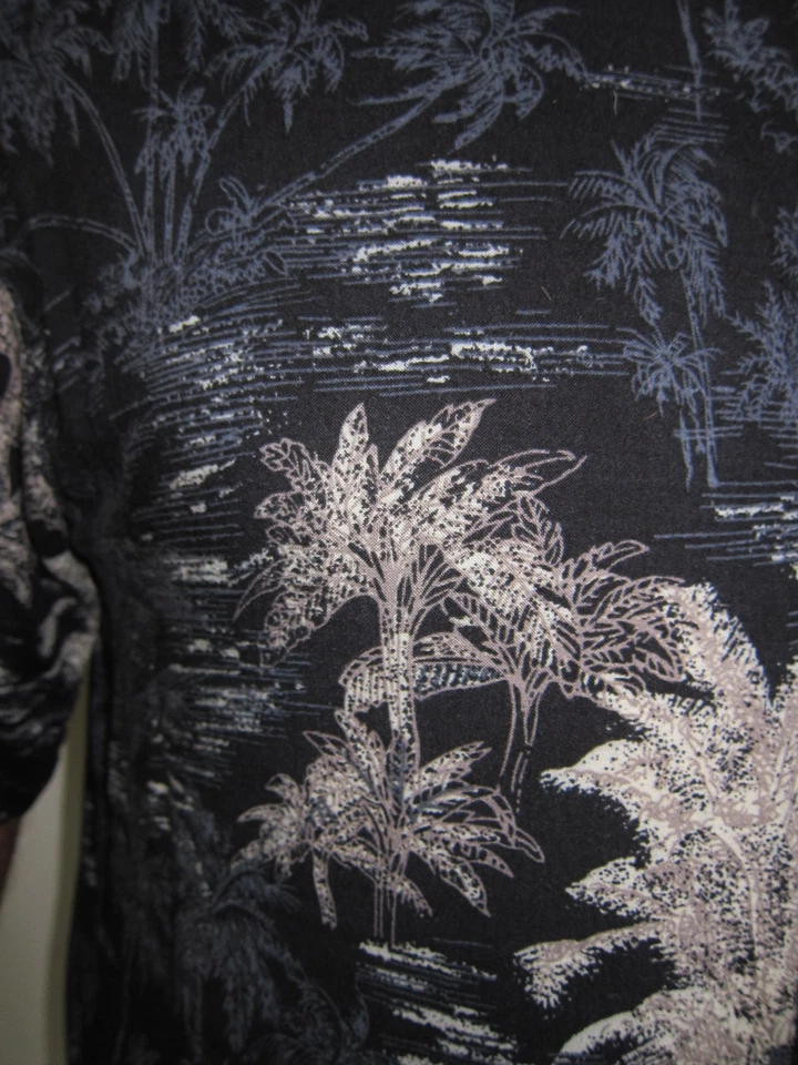 XL Black Hawaiian Moonlight Palms Nighttime Aloha Rayon Shirt Montage Collection - Image 3 of 4