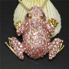 New Holiday gifts Pink Rhinestone Cute Frog Crystal Pendant Women Necklace