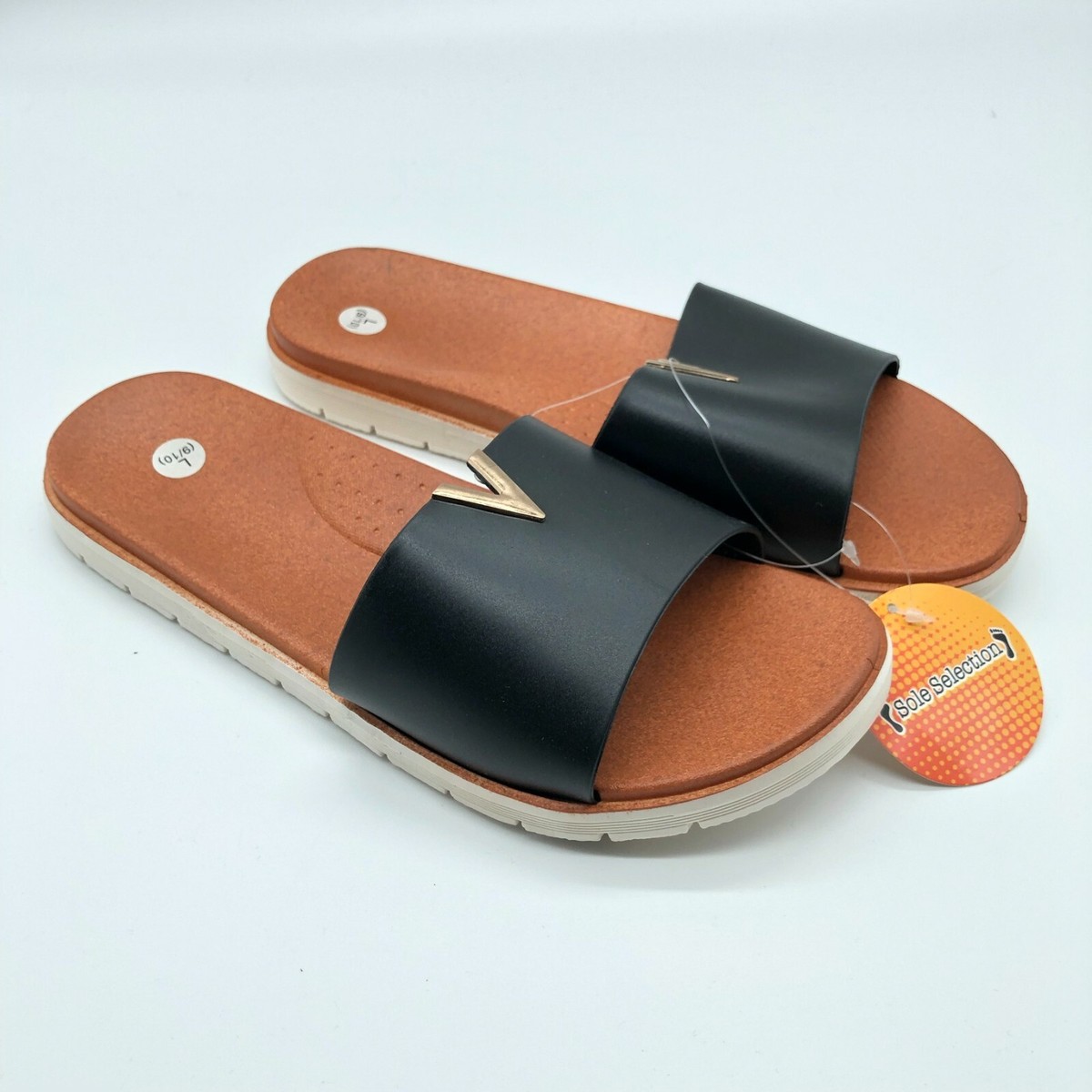 Sole Selection Womens Sandals Slides Slip On Rubber Black Size