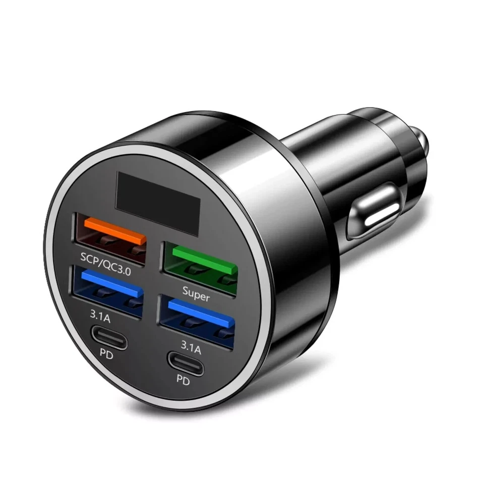 WERONDO 100W Auto Schnell-Ladegerät USB-C & USB 3.1 Zigarettenanzünder 6in1 KFZ iPhone