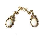 14k yellow gold .02ct diamond natural opal gemstone dangle earrings estate — photo 4