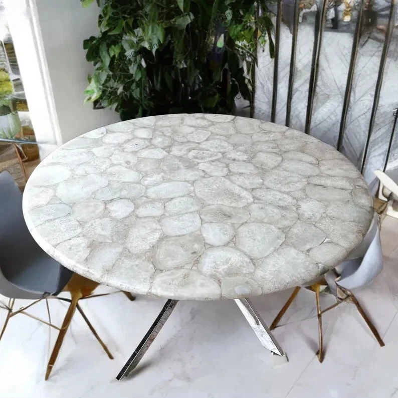 White Agate Coffee Table Top – Natural Gemstone Slab, Luxury Crystal Stone Decor - Image 4 of 4