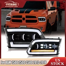 2Pcs Full LED Sequential Headlights Smoked Lens For 2013-2018 Ram 1500 2500 3500