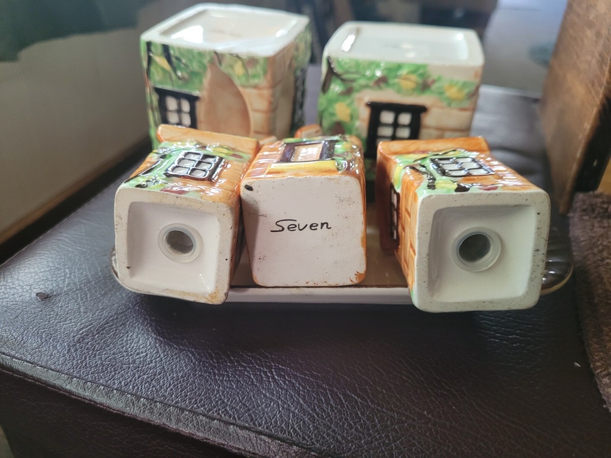 VTG Seven Japan Ceramic Cottages Sygar Creamer Salt Pepper Set 7