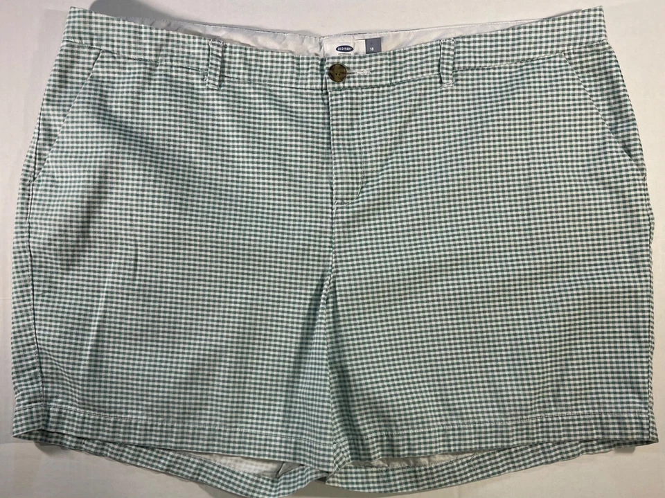Pantalones Cortos OLD NAVY Verde y Blanco Cuadros Cremallera Bolsillos Mosca Para Mujer Talla 18 Foto 2 de 4