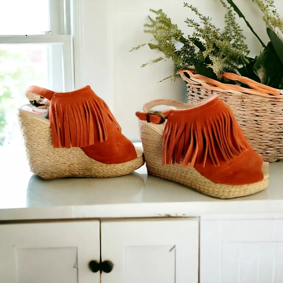 Women's Vintage Fringed Tassel Suede Espadrilles Bohemian Sandles Size 6.5 - Image 3 of 4