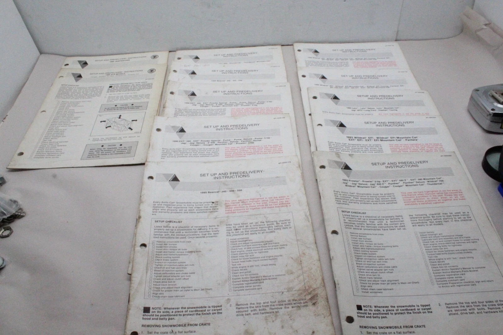 1986, 93, 95 Arctic Cat Snowmobile Set Up & Pre Delivery Instructions Manual Lot