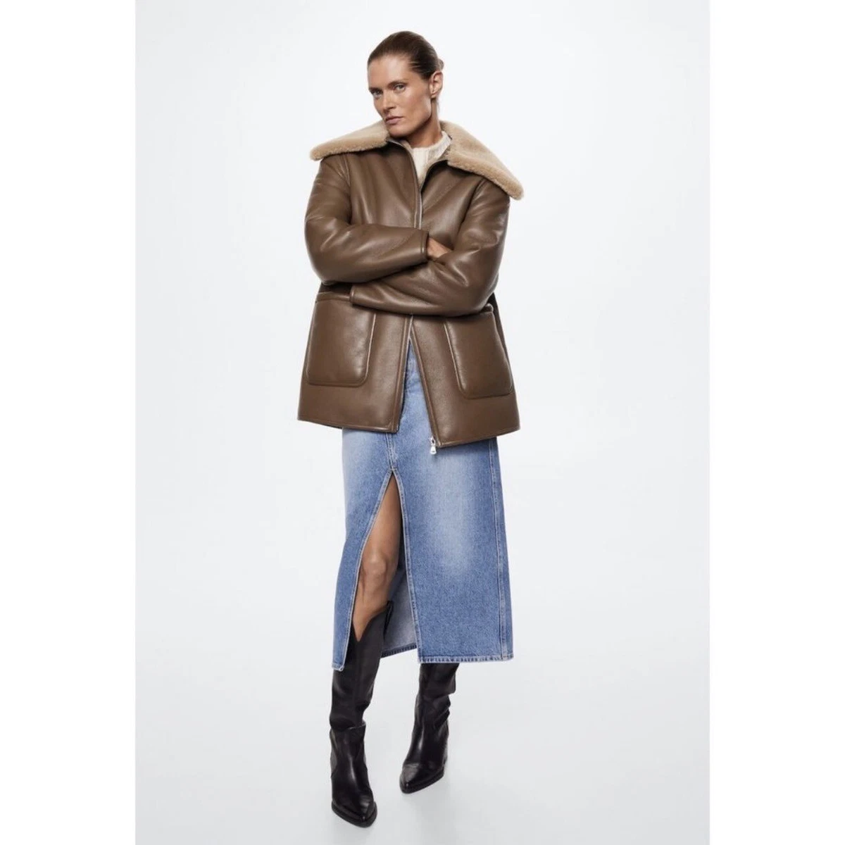 Faux shearling coat online mango