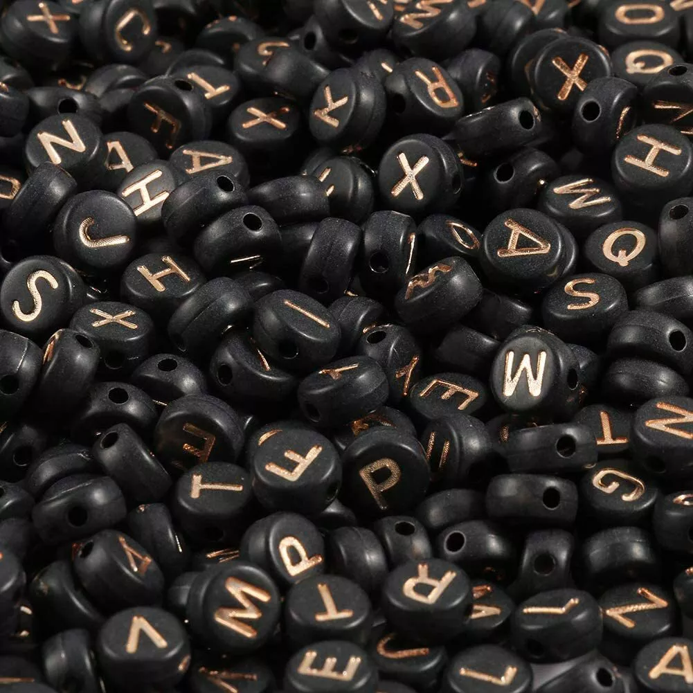 50 Letter Beads Alphabet Beads Rose Gold Black Bulk Beads Wholesale 7mm  Mixed *