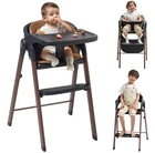 Adjustable Foldable Baby High Chair with Removable Tray - Black & Walnut