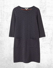 Womens White Stuff Jersey Dress Crew Neck Long Sleeve Jacquard Grey Multi