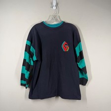 Vintage 1989 Guess Georges Marciano Striped Long Sleeve T-Shirt Navy Teal L USA