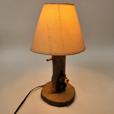 Bear in Log Lamp Jeff Fleming BearFoots Collection Big Sky Carvers Rustic Lodge