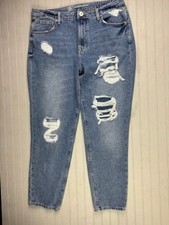 No Boundaries Size 13 Womens Ankle Jeans High Rise Distress Cotton Med Wash