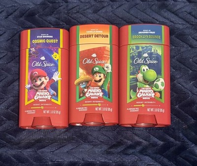 LOT OF 3 OLD SPICE SUPER MARIO GALAXY DEODORANT MARIO LUIGI YOSHI ALUM FREE 3 OZ
