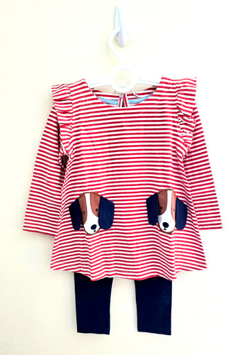 NWOT Mini Boden Appliqué Tunic and Leggings Set- Poppy Red dogs