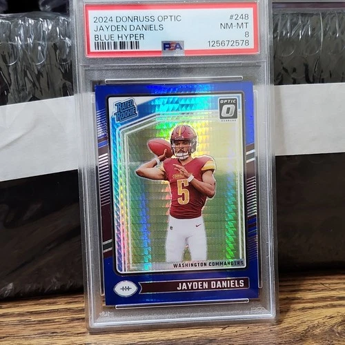 Panini 2024 Donruss Optic Jayden Daniels #248 Blue Hyper PSA 8