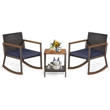3PCS Patio Rattan Rocking Chair Bistro Set Armrest Cushion Table W/Storage Shelf