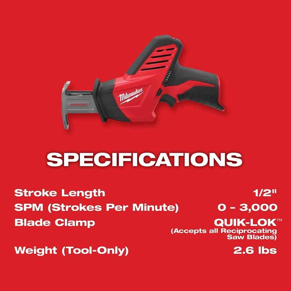 Milwaukee 2420-21 12V M12 HACKZALL Cordless Variable Speed Reciprocating Saw Kit - Image 4 of 4