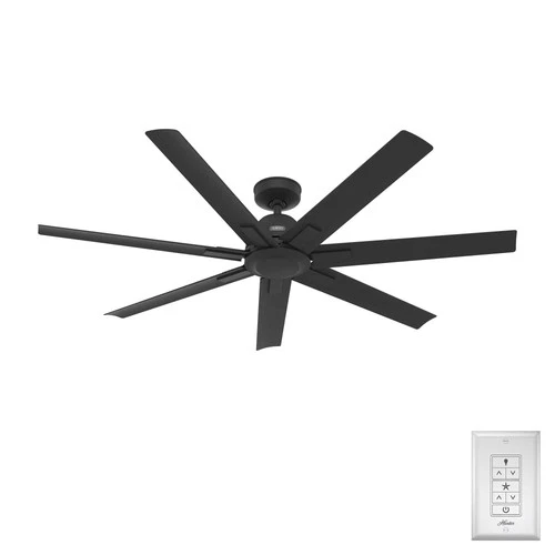 60" Hunter Downtown Matte Black Damp Ceiling Fan with Wall Control - Picture 4 of 10