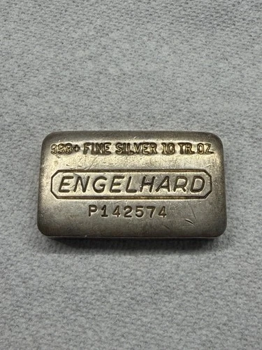 10 oz Vintage Engelhard Poured .999 Fine Silver Bar Ten Ounces