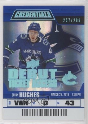 2019 Credentials Debut Ticket Access /299 Tier 4 Quinn Hughes #149 Rookie RC au7