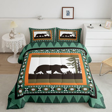 Rustic Farmhouse Bedding Sets, Hunting Bear Comforter Set Queen for Kids Boys Te