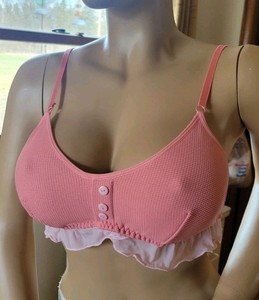 Knotty Xl Pink Waffle Knit Thermal Button Frill Bralette