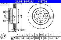 2X Bremsscheibe Hinten Ate 240118 07241 Passend FÜR Nissan