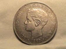 1897 Silver Philippines 1 Peso, Alfonso XIII