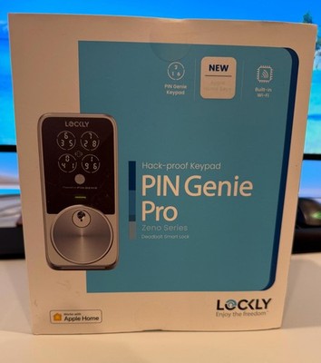 Lockly Pin Genie Pro Satin Nickel Deadbolt Apple Home Key Wi-Fi Smart Lock, Siri