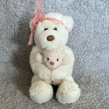 GUND Momma  s Love White Bear Plush w/ Baby Teddy Pink Bow Stuffed Animal Toy
