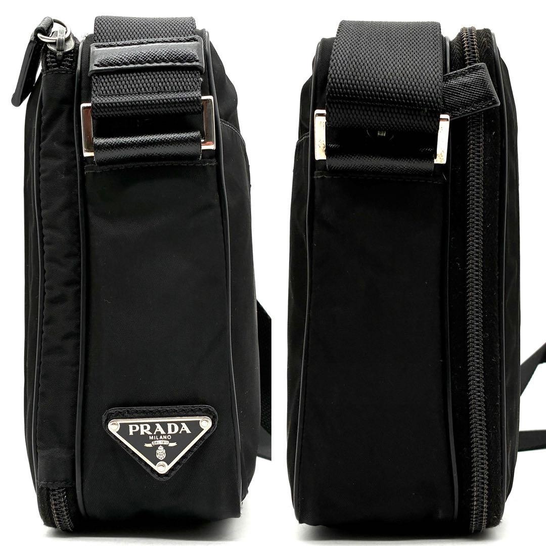 Condition Rare Model Prada Shoulder Bag Triangle Logo White Tag Crossbody Black thumbnail 5