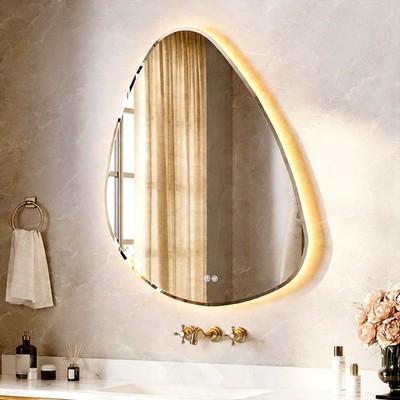 USHOWER LED Bathroom Mirror 38x48 Irregular Backlit Anti-Fog Dimmable Wall Decor