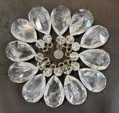 Rock Crystal Chandelier Sconce Quartz Pendants Full Cut Almond w/ Bead 94mm 12pc