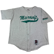 Vintage 90s Microsoft Computer Baseball Jersey Gray XL Boa Sportswear Mens