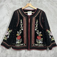 John Mark Velvet Blazer Black Beaded Embroidered Jacket Womens Size Large