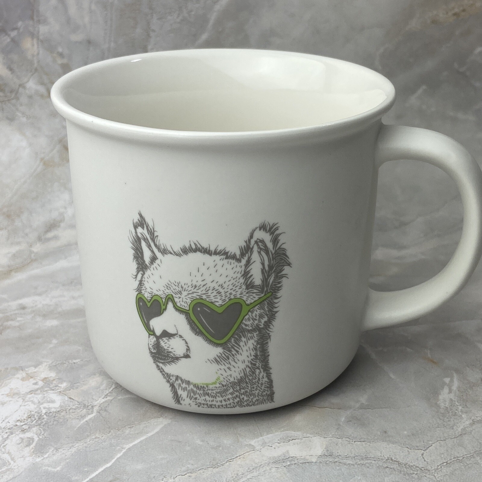 Eco One Coffee Cup Liama With Green Heart Shape Glasses  Mug Cool Animal Tea