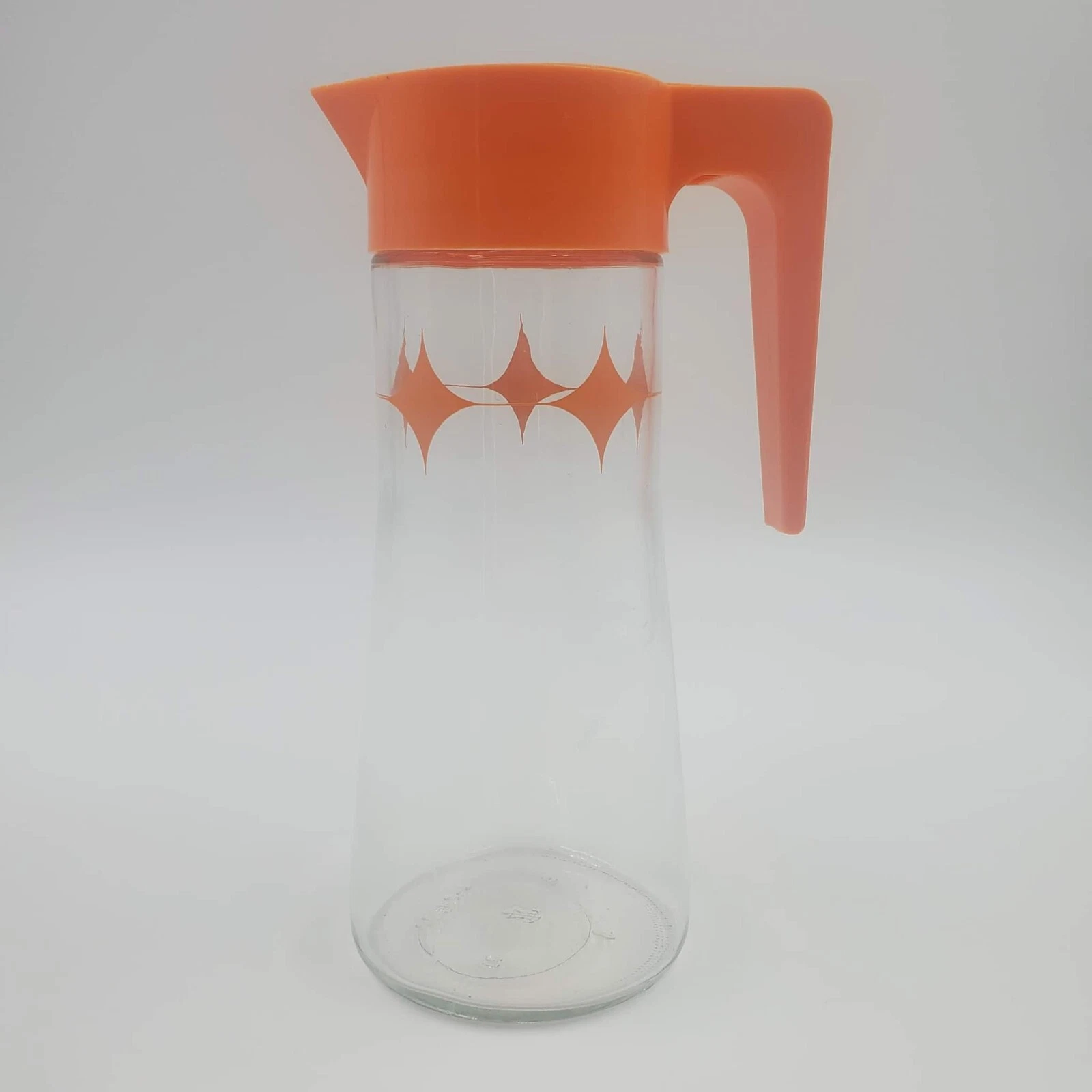 Anchor Hocking Glass Carafe Orange Pitcher Fliptop Lid 1 Qt MCM Atomic Starburst